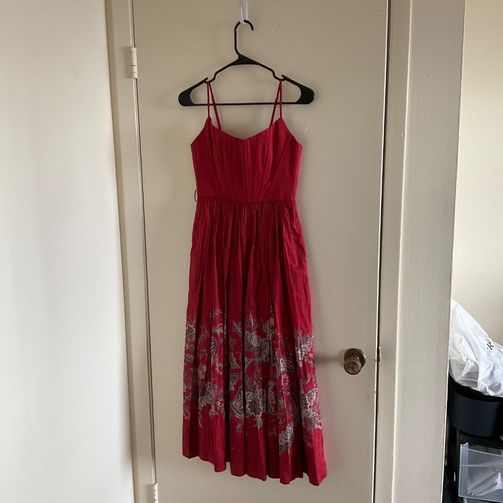 Zimmermann Red Floral Midi Dress - Picture 3 of 8